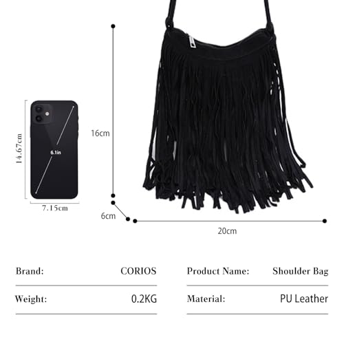 Bolso de hombro para mujer CORIOS en cuero PU con flecos bohemios miniatura 3