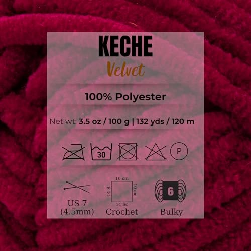 Image of Keche Velvet Yarn for Crocheting, Soft Chenille Bulky Baby Blanket Amigurumi Yarn 100 gr (132 yds) - Red