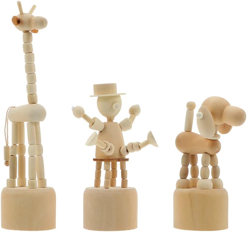3PCS Wooden Finger Puppets Wood Animal Statues Wooden Animal Shape Crafts for Adults Puppy Modeling Ornaments Toddler Clown Table Decoration