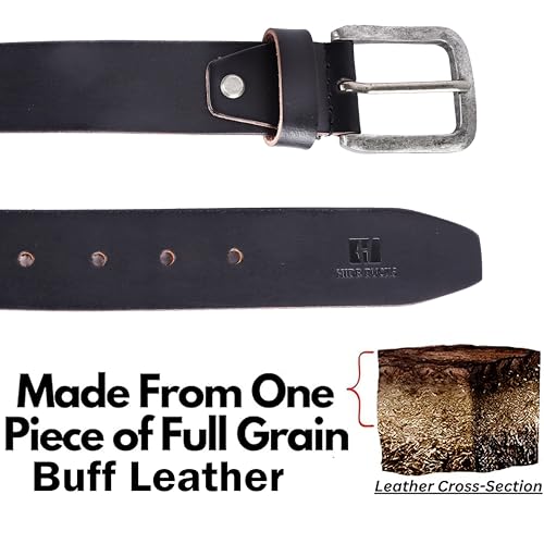 Casual Leather Belt for Men | Full Grain Mens Leather Belts with Adjustable Strong Antique Buckle | Size 26-44 US3
