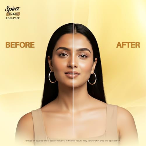Image of Spinz DeTan Face Pack with Besan, Honey & Kojic Acid | Tan Removal cream for Brightening & Glow | Salon-like Glow in 15 mins | 72g, Pack of 6 (12g x 6)