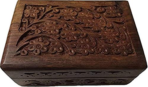 Earthly Home Wooden Urn Box for Human Ashes, Cremation Funeral Urns Box, Pet Memorial Urns, Decorative Urn, Cat Infant Adult Urn, Keepsake Burial Ash Box-Extra Small(Floral Engraved, 4 X 6 inch)