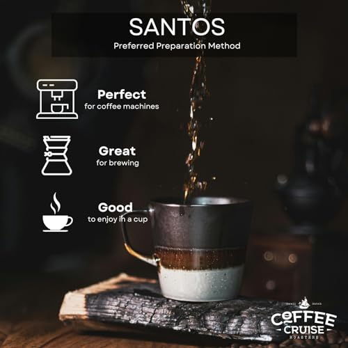 COFFEE CRUISE Santos Kaffeebohnen 1kg - Mittlere Röstung - Aroma Karamell - Für Alle Kaffeemaschinen - 100% Arabisch