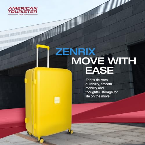 Image of American Tourister Zenrix | Check-in Trolley Bag (67 cm) | 360 8 Wheel Travel Luggage | Hard Case Polycarbonate Suitcase | Recessed TSA Lock | Yellow & Pale Yellow