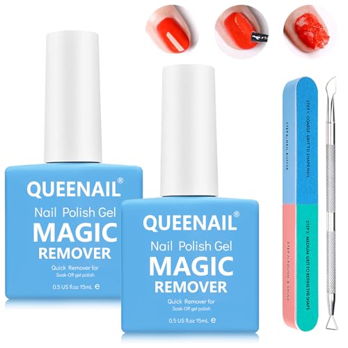 Removedor Esmalte Permanente 2 Pcs,Quitaesmalte Uñas Gel,Quitaesmalte Gel Con Empujador De CutíCula Y Lima De UñAs,Quita Rápida y Fácilmente el Esmalte de Uñas en Gel en 3-5 Minutos