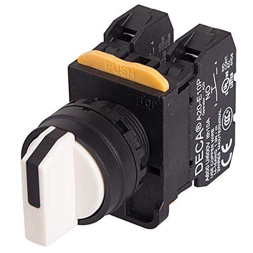 A20S-33E20W, 22mm Selector Switch, 3 Positions, Spring Return from 2-Way, 2NO 10A 110V, White Knob