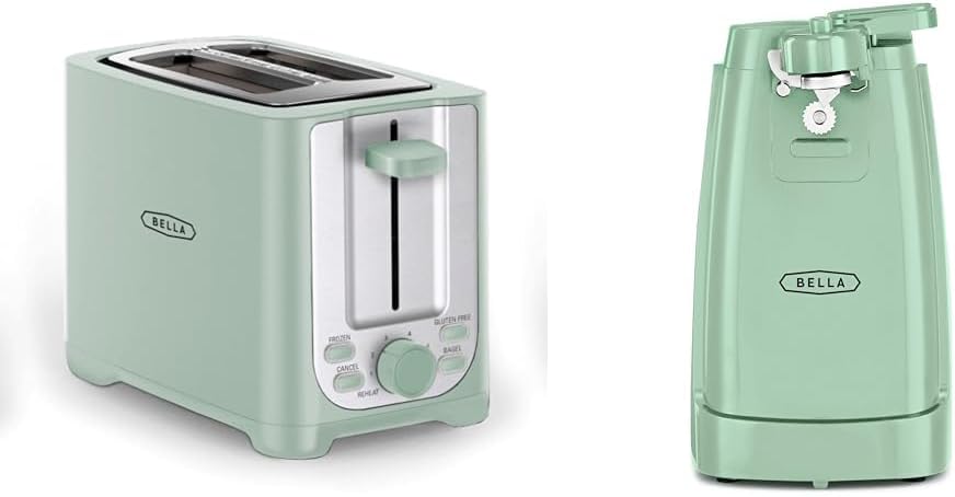 BELLA 2 Slice Toaster with Auto Shut Off - Extra Wide Slots & Removable Crumb Tray and Cancel & Electric Can Opener and Knife Sharpener, Multifunctional Jar and Bottle Opener