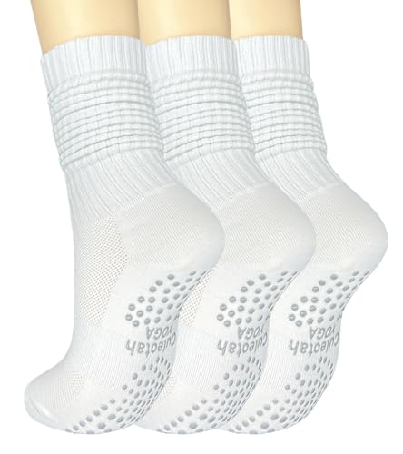 Culeotah Grip - Calcetines de pilates holgados con agarre para yoga, calcetines holgados para mujer, calcetines de pilates, Blanco, Talla única