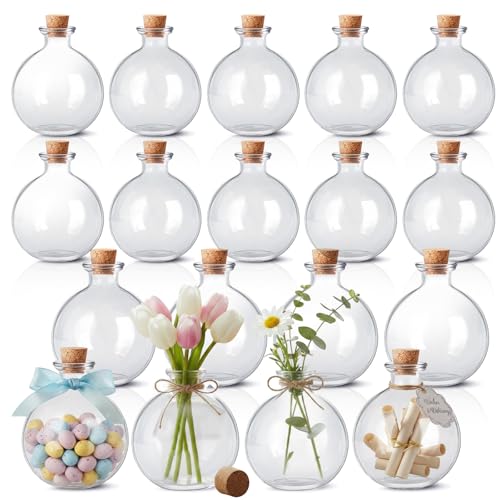 Tessco for you 12 Pcs 8.5 oz Glass Potion Bottles with Cork, Round Spherical Apothecary & Decorative Bottles for Candy, Spices, Vanilla Extract, Wish Messages, Snow Globe & DIY Crafts (Classic)