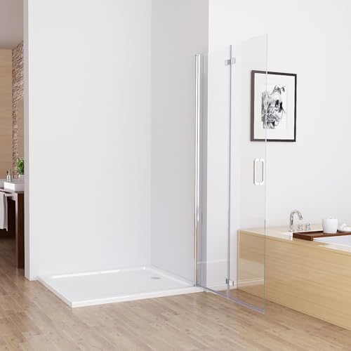 MIQU Nischentür 100 x 195 cm Walk in Duschabtrennung Faltbar Duschwand für Dusche Pendeltür Falttür Duschtür aus NANO ESG Glas Rahmenlos duschtrennwand ohne Duschwanne
