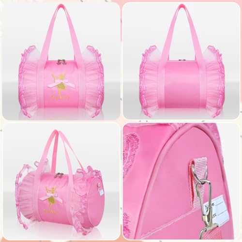 KingBig New Cute Ballet Dance Bag Kids Tutu Dress Bag Girls Dance Bag Polyester Waterproof Gym Bag with Pink ball Key Chain3