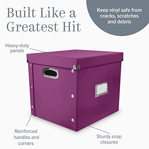 Image of Snap-N-Store Vinyl Record Storage Box - 12 inch - 4 Pack- Crate Holds up to 75 Vinyl Albums - Berry