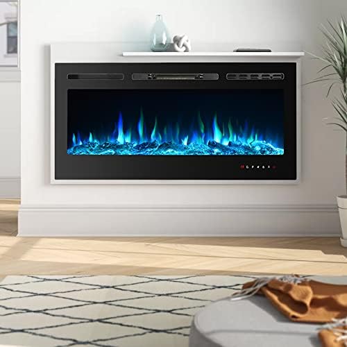 50 Inch Electric Fireplace Inserts, Quiet Wall Mounted Fireplace, Led Fireplace for Living Room, Recessed Electric Fireplace, Linear Fireplace, Logs & Crystal, 750/1500W - Thumbnail 3