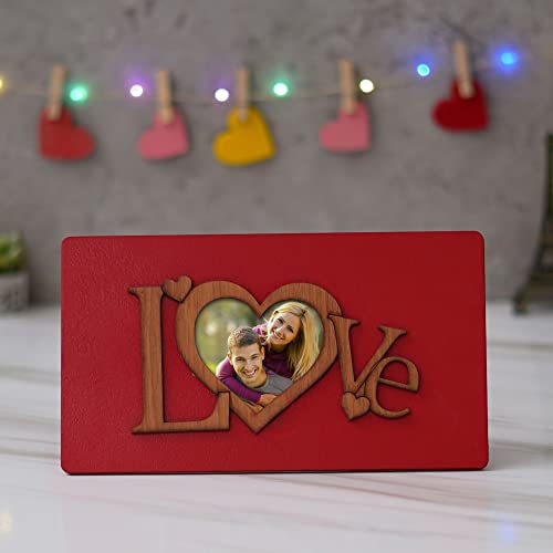eCraftIndia "Love Valentine Wooden Photo Frame with Red Stand - V...