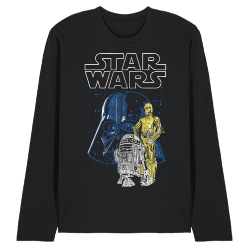 Image of Star Wars Vader and Droids Unisex Long Sleeve T Shirt, Black, XX-Large