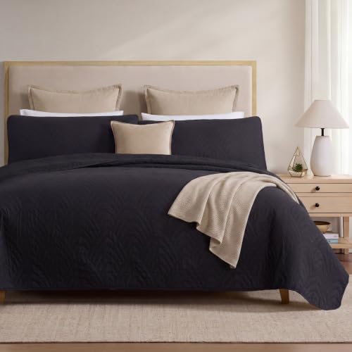 HLC.ME Black Quilt Set, King Size Bedspread with Lightweight Coverlet Feel