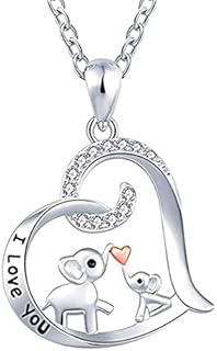 ShiQiao Spl Mom Daughter Birthday Gifts for Mum Daughter Elephant Necklace for Women Christmas Gifts for Girls Love Heart Necklace