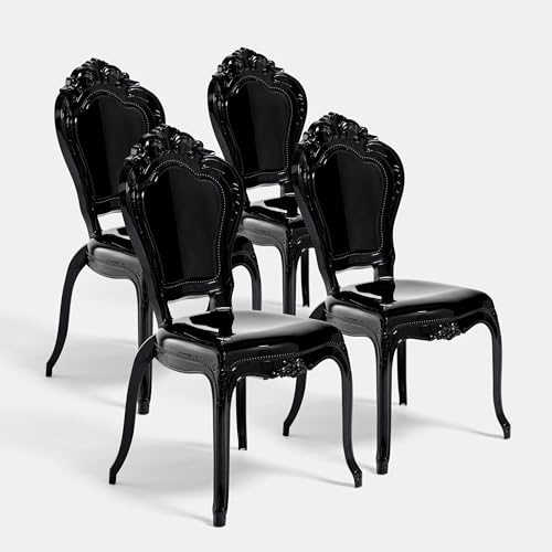 Biscottini Lot de 4 chaises en polycarbonate – Chaise cuisine salon 53 x 50 x 97,5 cm – Fauteuils baroques salle à manger chambre – Fauteuil en...