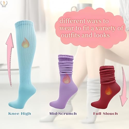 Image of 3 Pairs Slouch Socks for Women, Soft Extra Long Scrunchy Knee High Sock, Unisex Tube Socks Scrunch Socks Football Socks
