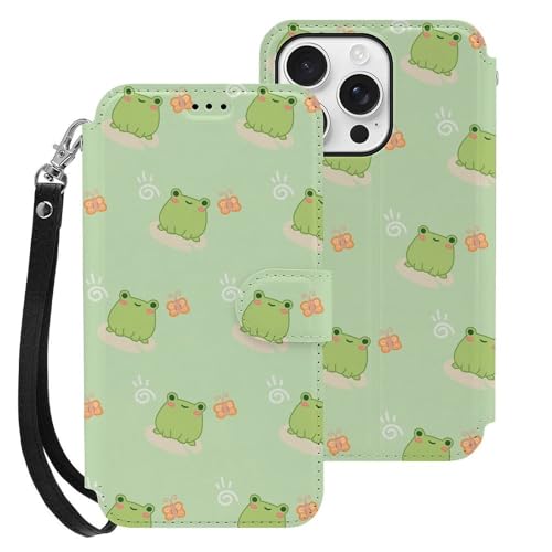 iPhone 16 Pro用 ケース 手帳型 かわいい カエル Iphone16用カバー アイフォン16 用 ケース スマホケース おしゃれ 人気 財布型 PUレザー 携帯カバー カード収納 スタンド機能
