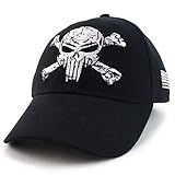Pirate Skull Crossbone Barbwire Embroidered Structured Army Baseball Cap - Black