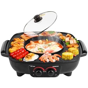 2 in 1 Hot Pot BBQ Grill Electric Grill and Hot Pot Non-Stick Chinese Portable Baking Pan for BBQ Shabu Dual Pot Electric UK Plug 220V