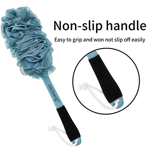 Jxicleang Back Loofah With Non-Slip Long Handle, 1 Pcs Soft Mesh Poufs, 1 Long Handle Back Brush, Exfoliating Back Scrub For Men Women, Bath Sponge For Elderly (Blue Suit) #TOP1