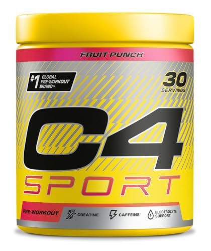 C4 Sport Pre Workout Powder Fruchtpunsch 30 Portionen | Zero Sugar Pre Workout mit Kreatin Monohydrat 3.409g, Beta Alanin 1g, L Citrullin 0.55g, Koffein 135g | Informed Sport Certified
