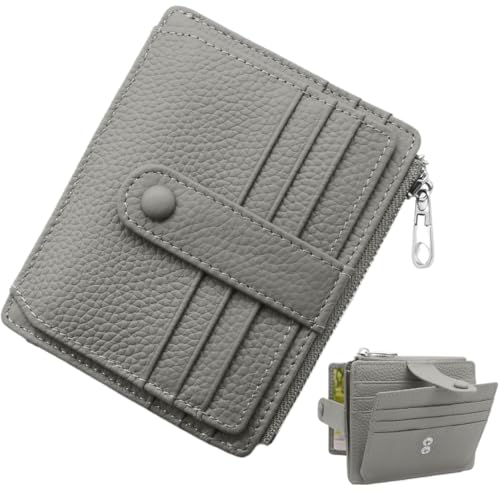 Genuine Leather Small Wallet for Women RFID Blocking Credit Card Holder Slim Minimalist Front Pocket Wallet Multi Card Case with ID Window Zipper Coin Pocket Purse(Black) (Gray)