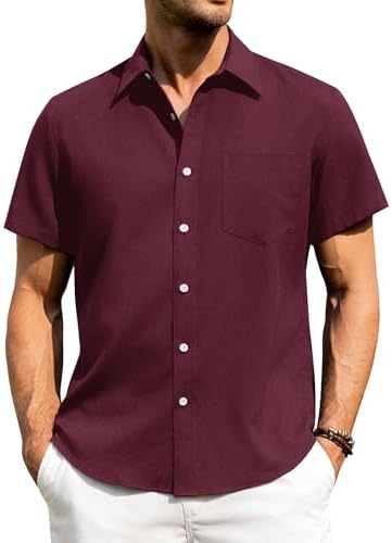 J.VER Leinenhemd Herren Kruzarm Freizeithemd Regular Fit Leicht und Luftig Sommerhemd Leinen Shirt mit Tasche