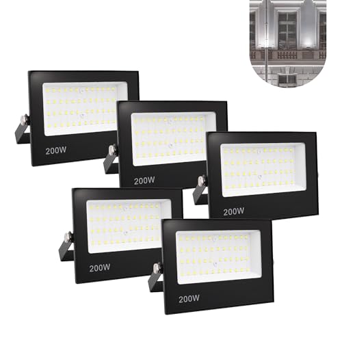 Kit 5 Refletor Led 200w Holofote Bivolt Prova Dágua Luz Frio