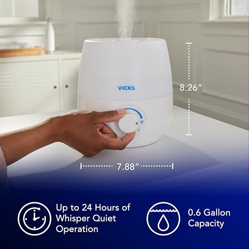Vicks NaturalCare Cool Mist Ultrasonic Humidifier, Small Room Humidifier for Bedroom, Diffuser with Nighttime Light, Works with Vicks VapoPads, White by Vicks - Image 4