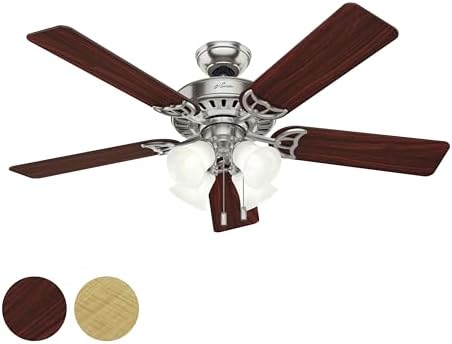 Hunter Fan 52 inch Brushed Nickel Finish Ceiling Fan with Swirled Marble Glass Light Kit (Renewed)