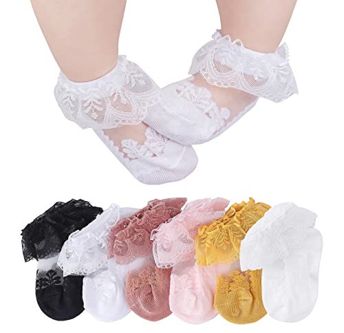 Chung Baby Toddler Girls Princess Cotton Frilly Socks Lace Ruffle Pack Of 4/5/6 Thin Mesh Summer For Dress (3-12M, Crystal 6 Pairs) #TOP29