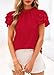 KIRUNDO Blouses for Women Dressy Casual 2026 Spring Summer Ruffle Short Sleeve Mock Neck Work Shirts Tops Fashion Clothing(Red, Medium)
