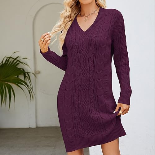Robe pull élégante violette à manches longues coupe midi en L