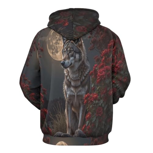 Sweat à capuche homme lune loups pull noir idée cadeau original unique