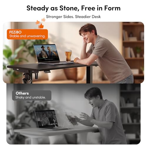 Image of FEZIBO 55 x 24 Inchs Electric Standing Desk, Height Adjustable, Sit Stand Up, Computer Office Desk with Splice Board, Black Frame /Black Top