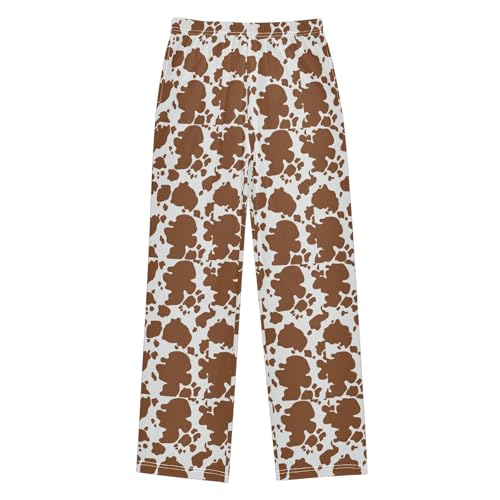 ZZXXB Brown Cow Print Boys Long Pants Soft Trousers Elastic Waist Kids Lounge Bottoms with Pockets S-XL