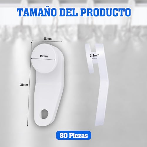 Miniatura 2 de Borisca 80 Pcs Ganchos De Riel De Cortina Ganchos De Cortina De Plástico Blancos No-Punch Silent Ganchos Cortinas Riel Fittings Para Barra De Ducha, Riel De Ventana, Persianas