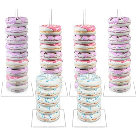 LoveDisplay 5 Tier Round Cupcake Stand for 50 Cupcakes + 6 Pcs Donut Stand, Acrylic Donut Holder Cover