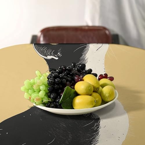 Nappe en lin chat noir et blanc 140x140 cm lavable pour table de cuisine