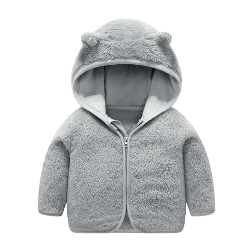 RNTOP Baby Boy Girls Fleece Jackets Toddler Warm Fleece Outerwear Bear Ears Hooded Winter Coat Zip Up (Grey, 3-4 Years)