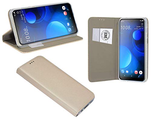 cofi1453® Buch Tasche Smart kompatibel mit HTC Desire 19+ Plus Handy Hülle Etui Brieftasche Schutzhülle mit Standfunktion, Kartenfach Gold