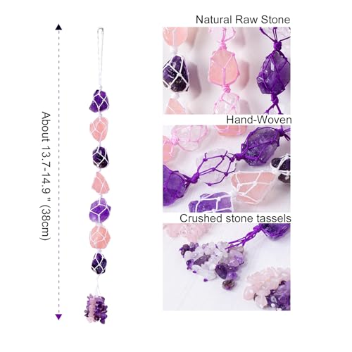 Image of Runyangshi Hanging Car Charm Amethyst Rose Quartz Healing Crystal and Stones Natural Crystals Car Hanging Omament with Chips Stones Accessories Rearview Mirror Decorations