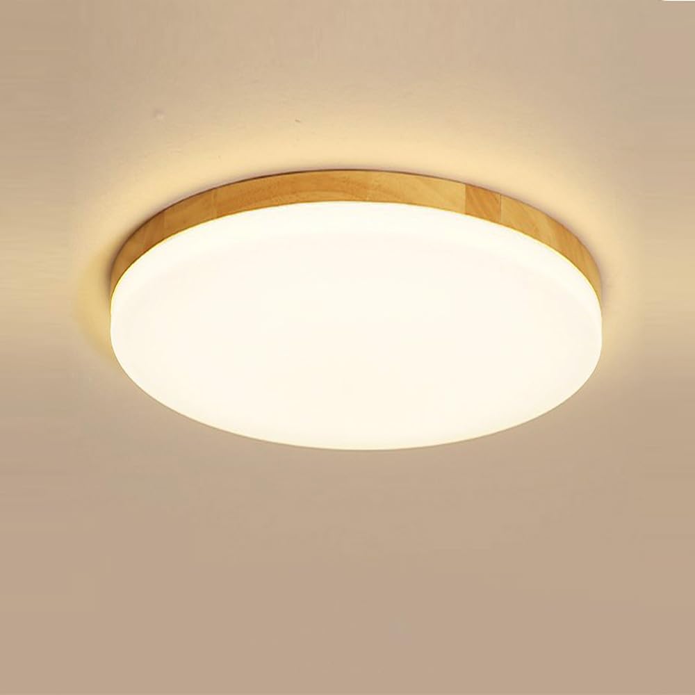 LIGKIN Modern LED Ceiling Light 18W 3000K Warm Light 1620LM Oak Wooden Ceiling Lamp diameter 26CM for Hallway Living Room Balcony Kitchen