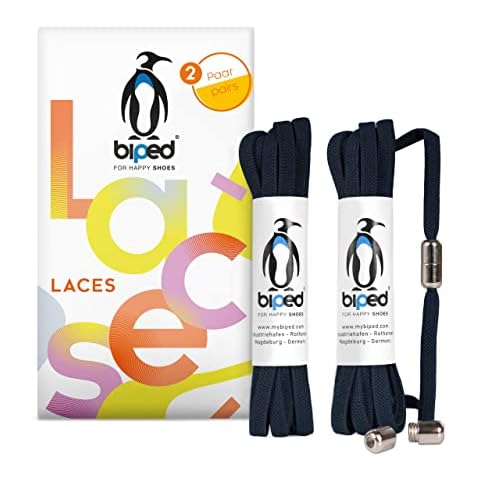 biped LACES 2 Paar elastische Schuhbänder mit Metallkapsel Drehverschluss- Gummi Schnürsenkel ohne Binden für 2 Paar Schuhe, Sneaker, Sport- und Laufschuhe - flach 6 mm z2910(#29 navy blue) Cover