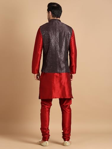 Image of men's Silk Blend Kurta Pejama & Waistcot Set