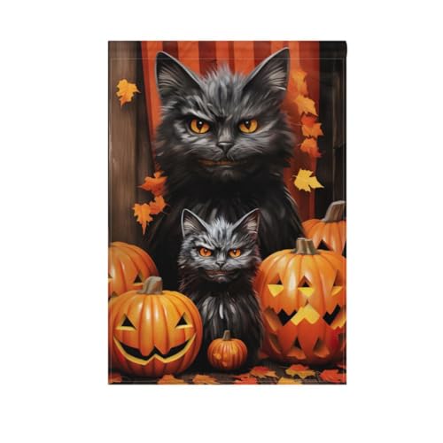 Angry Halloween Cats Pumpkin Garden Flag 71,1 x 101,2 cm double face per esterno benvenuto vacanza festival cortile decorazione