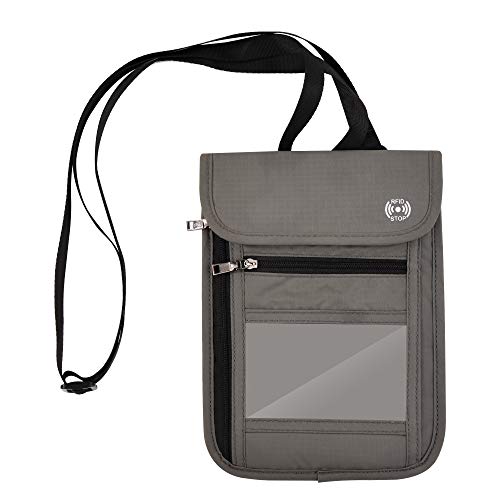 Travel Neck Pouch Neck Wallet with RFID Blocking  Passport Holder to Keep Your Cash And Documents Safe(Grey)